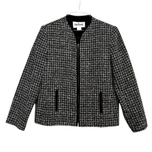 Vintage Rafael Tweed Blazer Jacket Career‎ Business Office Black White Size 12